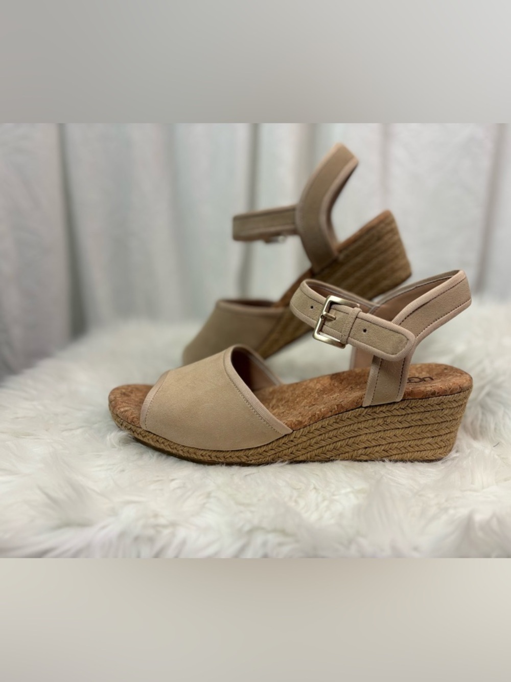 UGG Maybell Tan Cork Wedge Sandals with Ankle Strap - Picture 4 of 8